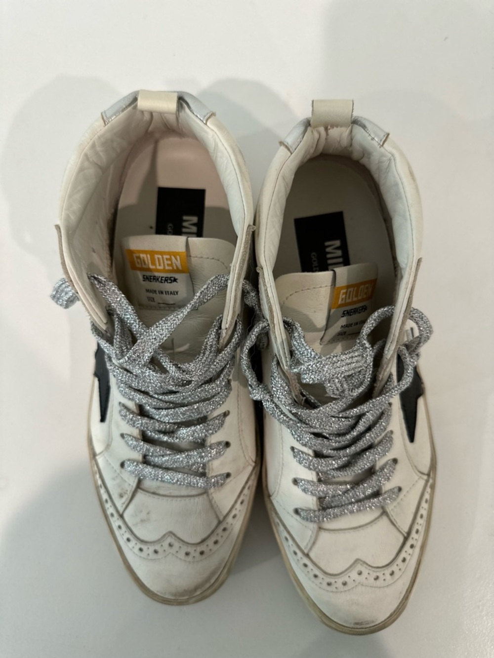 Golden Goose Cream and Black Wingtip Sneakers with Silver Laces - Picture 5 of 6